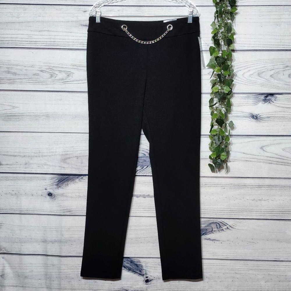 Soho Apparel Black High Rise Chain Waist Pants, Size Large
